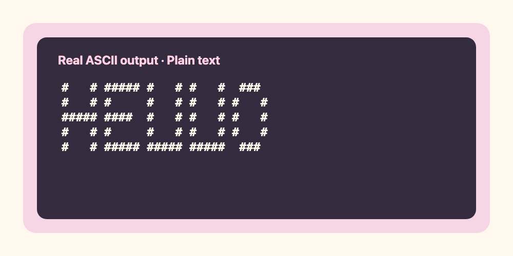 An example of the real HELLO ASCII banner generated using ordinary # characters, shown in a monospace text panel.